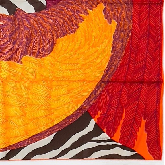 NWT RARE! Hermes Scar Carré 90 "Zebra Pegasus" in Orange & Red by Alice Shirley - Picture 10 of 10